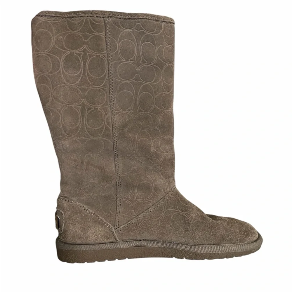 Coach Grey Suede Boots with Silver Logo & Built in Knit Liners - Picture 6 of 11